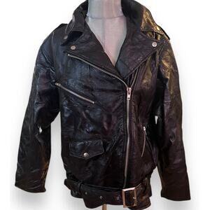 Flight Path Black Vintage 90’s Leather Jacket Moto Biker Patchwork Oversized XL